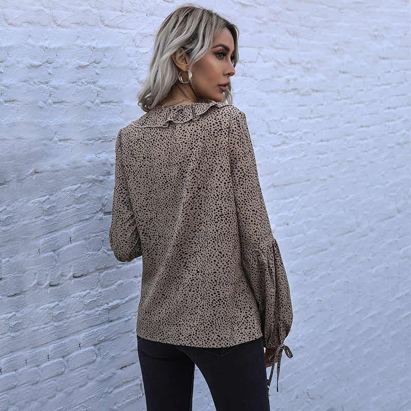 Damen elegantes Blusenshirt mit Rüschendetails und V-Ausschnitt EB