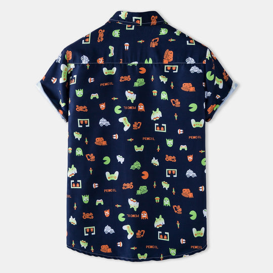 Herren Kurzarmhemd mit kreativem Retro-Design EB