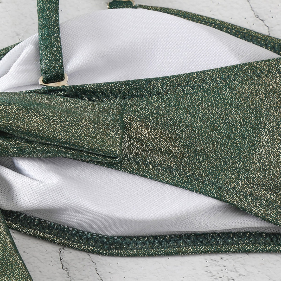 Damen Glänzender zwei-teiliger Bikini mit eleganter Verzierung EB
