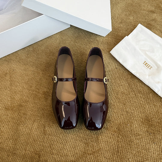 Damen Elegante Mary Jane Ballerinas mit modischem Riemchen und hochwertiger Leder-Oberfläche EB