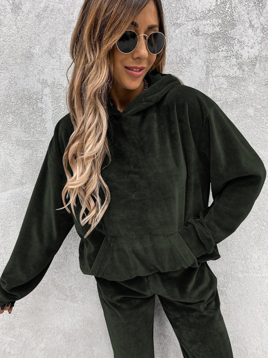 Damen kuscheliges Fleece-Set mit hohem Kragen und elastischen Bündchen EB