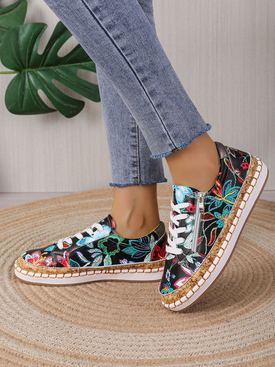 Damen luftige Slip-On Sneakers mit Kunstleder und Korksohle EB