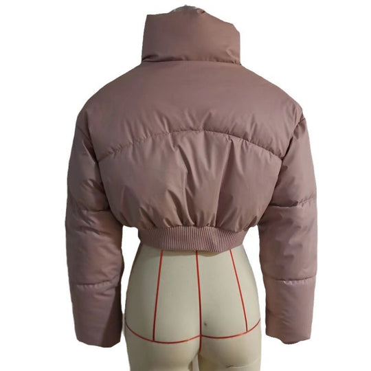 Damen cropped Daunenjacke mit hohem Kragen und elastischem Bund EB