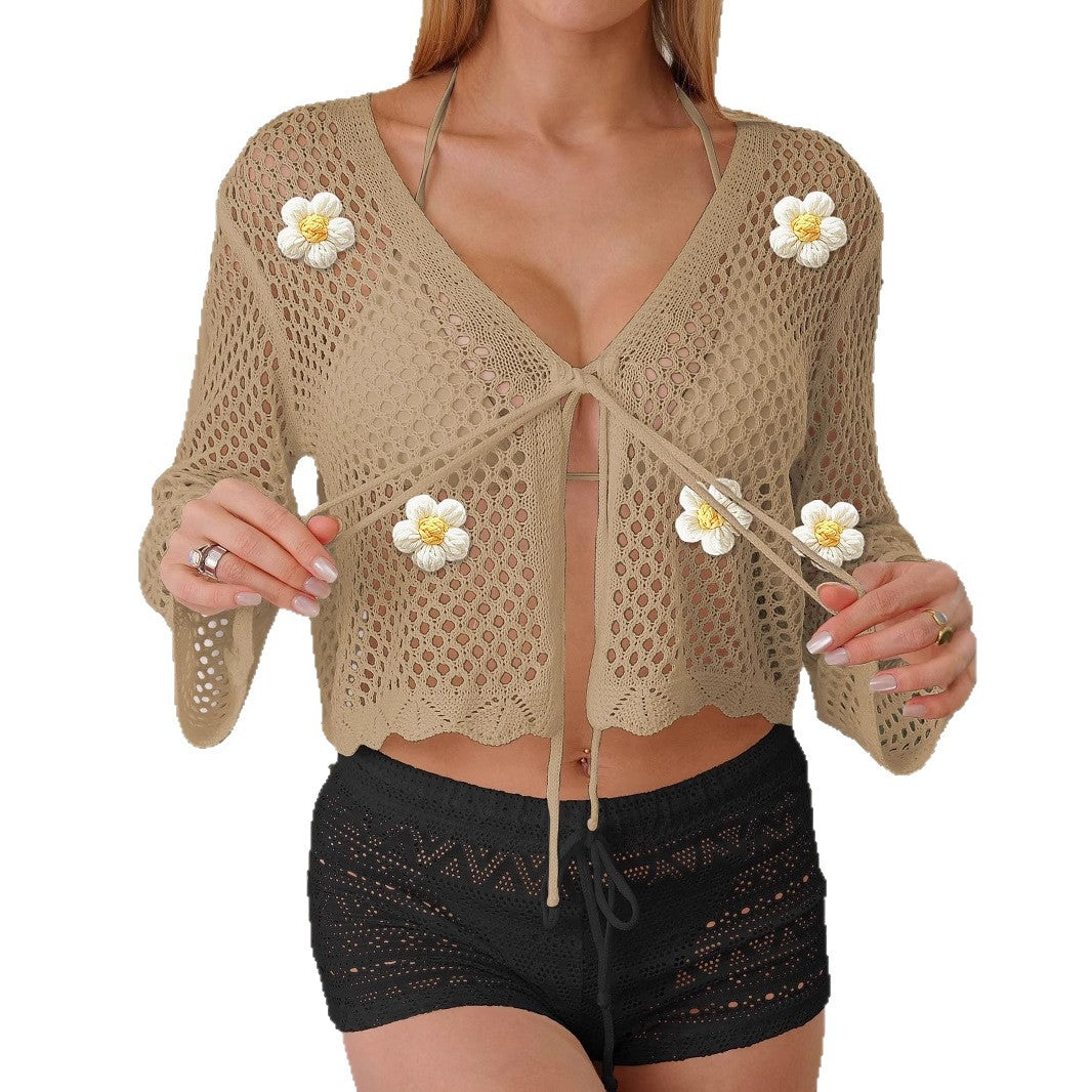 Damen leichte Häkeljacke mit floralem Detail EB