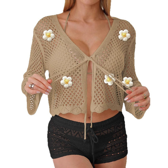 Damen leichte Häkeljacke mit floralem Detail EB