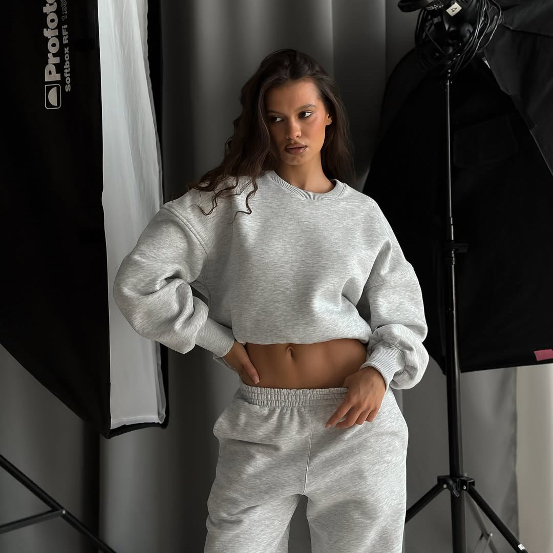 Damen taillenhohe French-Terry Jogginghose mit elastischem Bund und gerippten Fußbündchen EB