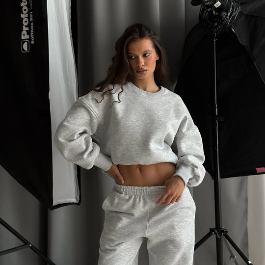 Damen taillenhohe French-Terry Jogginghose mit elastischem Bund und gerippten Fußbündchen EB