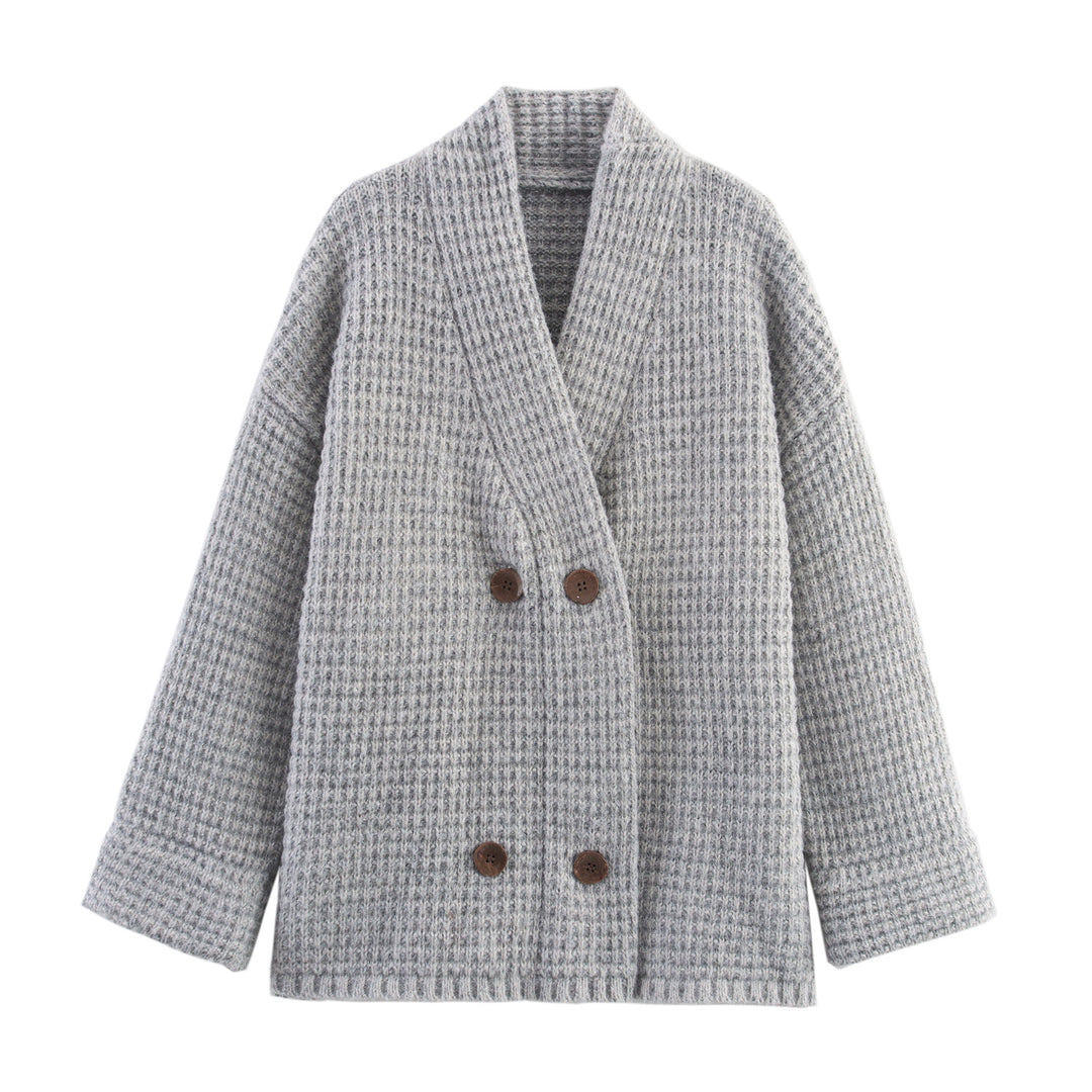 Damen Strickjacke mit doppelter Knopfleiste und hoher Kragen EB
