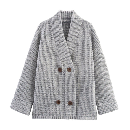 Damen Strickjacke mit doppelter Knopfleiste und hoher Kragen EB