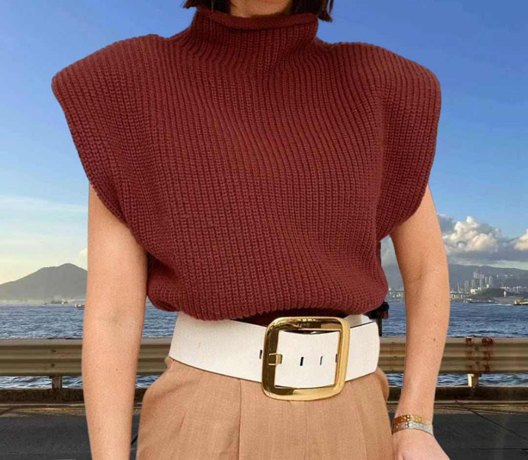 Damen Stricktop mit Stehkragen und Puffärmeln EB