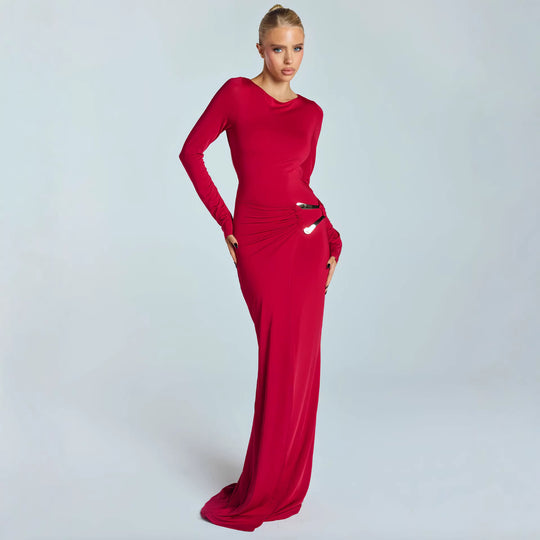 Damen Glamouröses Abendkleid mit tiefem V-Ausschnitt und figurbetontem Schnitt EB