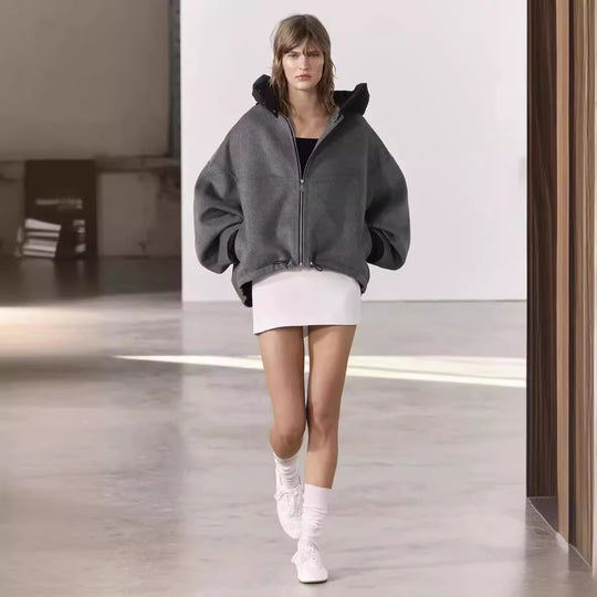 Damen modische Übergangsjacke mit kuscheliger Innenseite und verstellbarem Saum EB