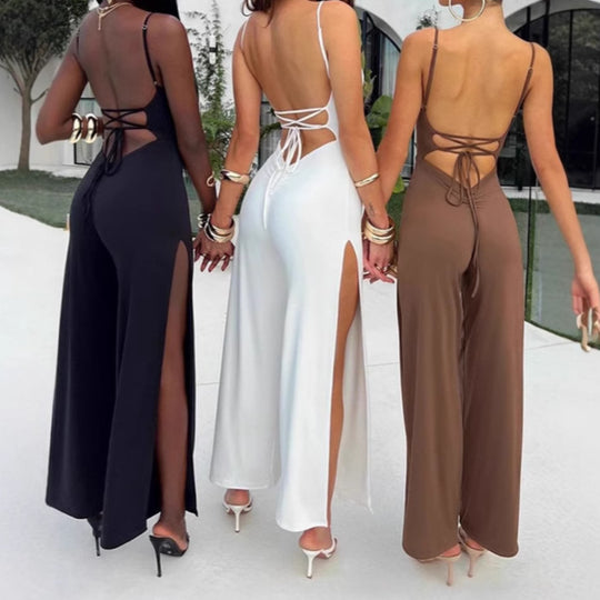 Damen Elegantes Maxikleid mit tiefem Schlitz und figurbetontem Rücken EB