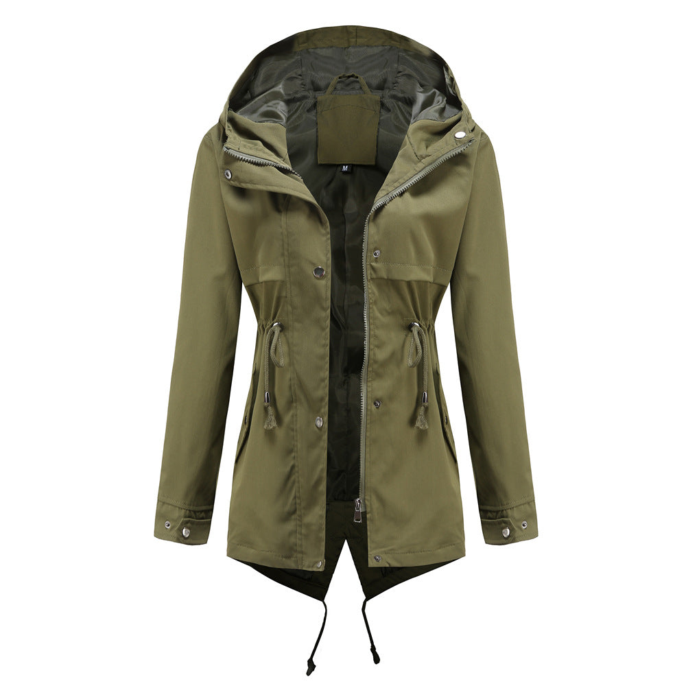 Damen nan wasserabweisender Parka mit taillenkordel und asymmetrischem Saum EB