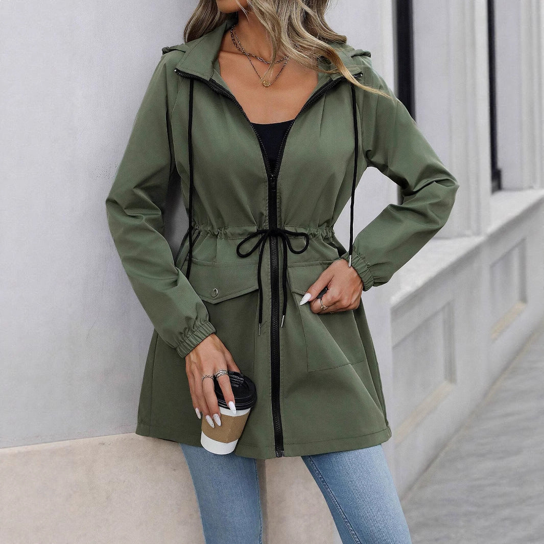 Damen praktische Kapuzenjacke mit verstellbarem Bund und Taschen EB