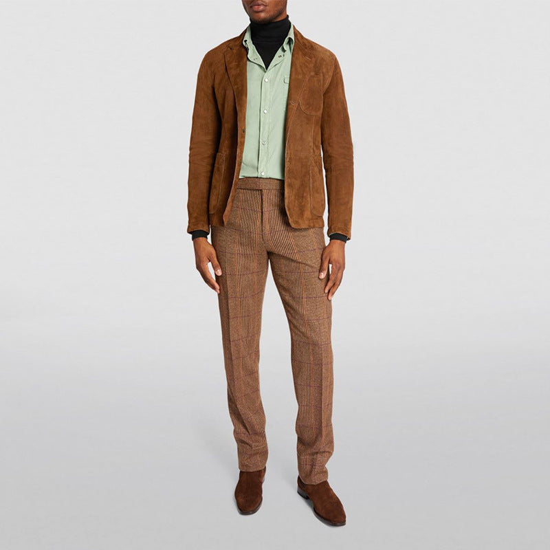 Herren modischer Wildlederblazer mit praktischen Taschen und elegantem Schnitt EB