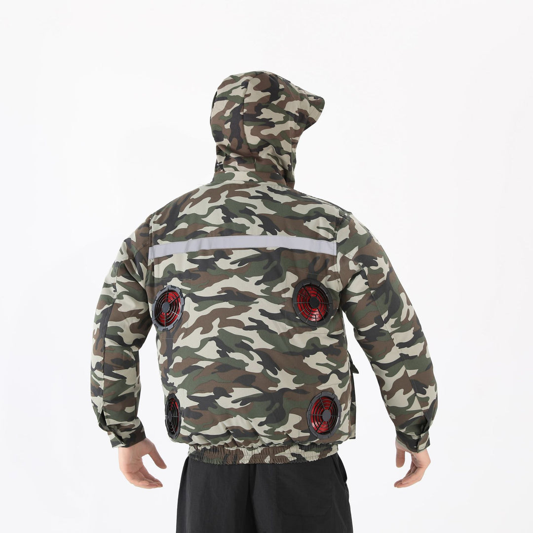 Unisex nan ventilated jacket for work and outdoor with integrated USB fans, battery compartment and hood EB