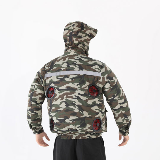 Unisex nan ventilated jacket for work and outdoor with integrated USB fans, battery compartment and hood EB