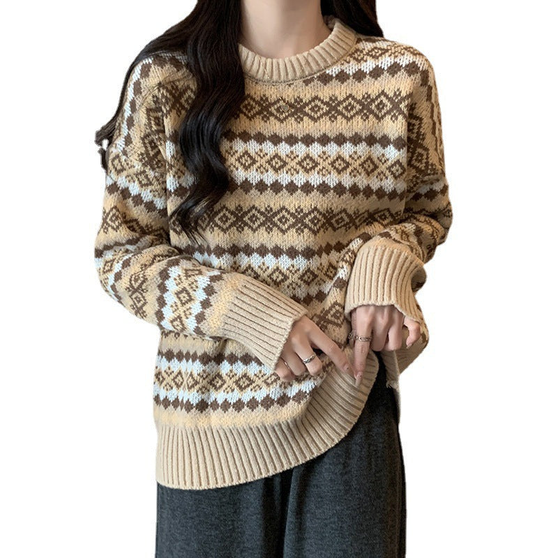 Damen Pullover mit geometrischem Norwegermuster und Lockere Passform EB