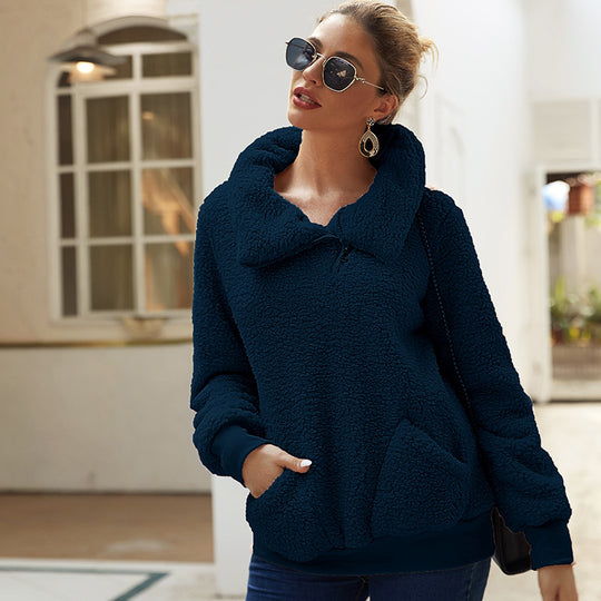 Damen Fleecejacke mit hohem Kragen und praktischen Taschen EB