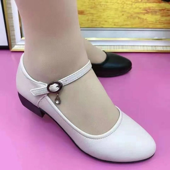 Damen elegante Ballerinas mit modischem Riemen und bequemem Blockabsatz EB