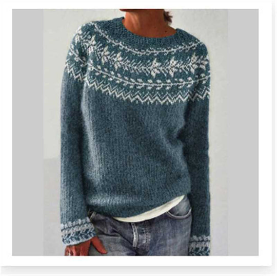 Damen nan Norwegerpullover aus Wollmix mit Rundhalsausschnitt und traditionellem Fair-Isle-Yoke EB