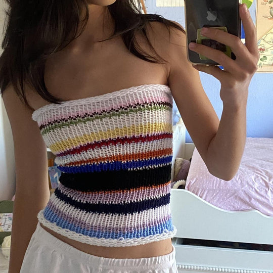 Damen Bandeau Oberteil mit bunten Streifen EB