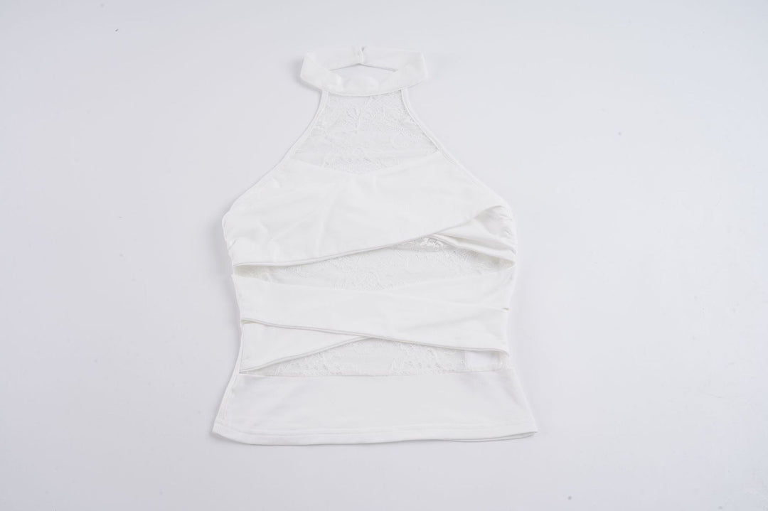 Damen Halter-Top mit elegantem Spitzenbesatz und raffinierten Rüschendetails EB