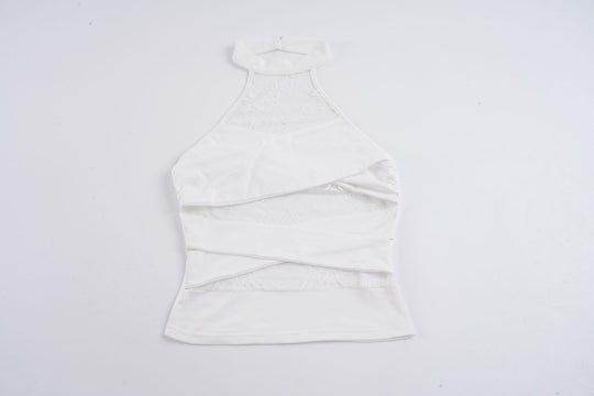 Damen Halter-Top mit elegantem Spitzenbesatz und raffinierten Rüschendetails EB