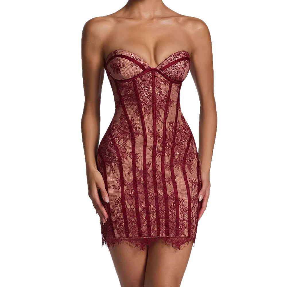 Damen Spitzen Kleid mit figurbetonter Silhouette EB