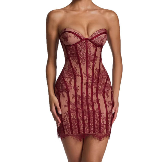 Damen Spitzen Kleid mit figurbetonter Silhouette EB