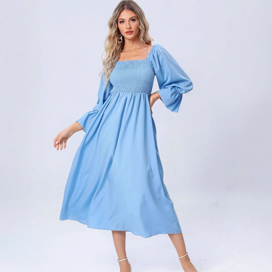 Damen Maxikleid mit elastischem Oberteil und voluminösen Ärmeln EB