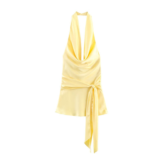 Damen Haltertop mit elegantem Wickelverschluss und fließendem Satinfinish EB
