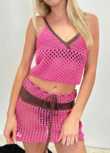 Damen gehäkeltes Top und Rock-Set mit modernem Design EB