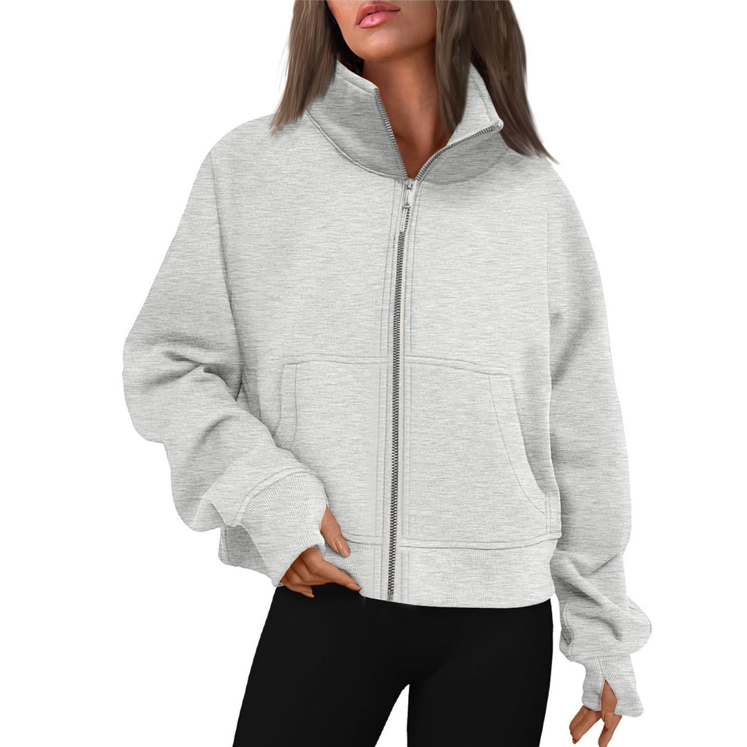 Damen bequeme Sweatjacke mit hohem Kragen EB