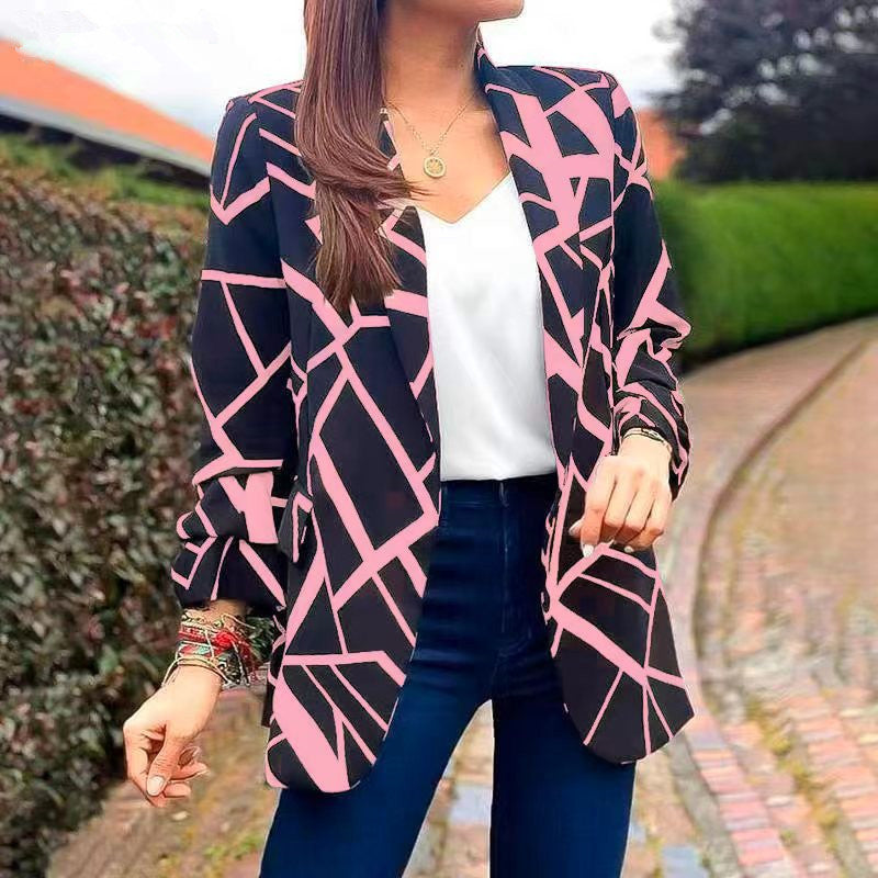 Damen Blazer mit modernem geometrischen Muster und lässiger Passform EB