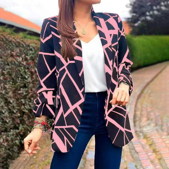 Damen Blazer mit modernem geometrischen Muster und lässiger Passform EB