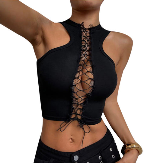 Damen Crop-Top mit dekorativem Schnür-Detail EB