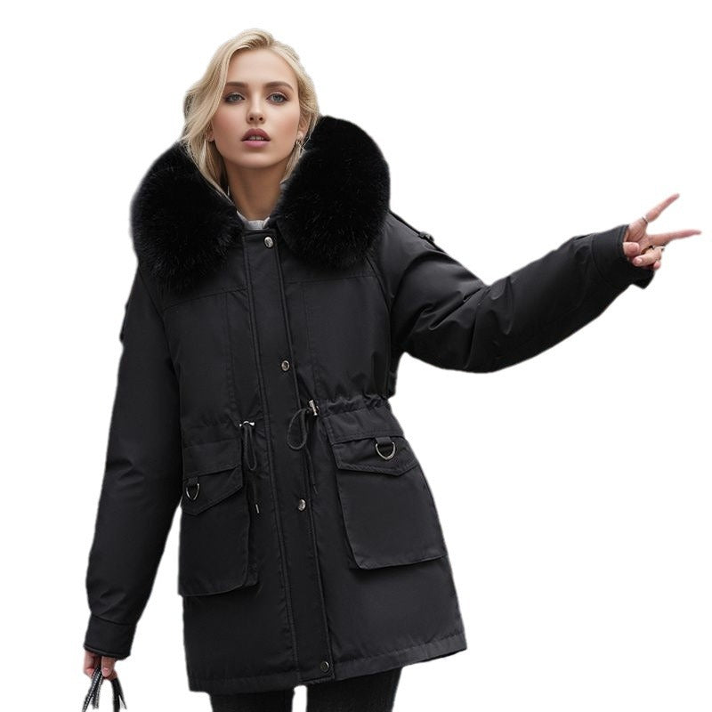 Damen warme Winterjacke mit abnehmbarem Pelzkragen EB