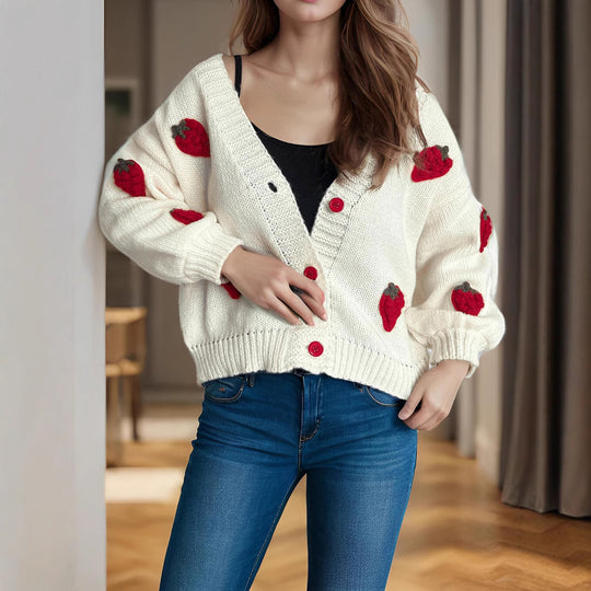 Damen Strickjacke mit verspielten Obstapplikationen EB