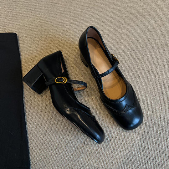 Damen elegante Mary Janes mit modischem Riemen und hochwertiger Ledersohle EB
