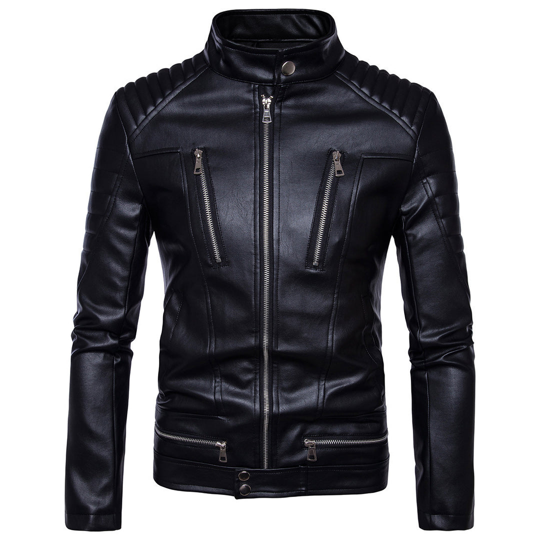 Herren Kunstleder Bikerjacke mit gesteppter Schulter EB