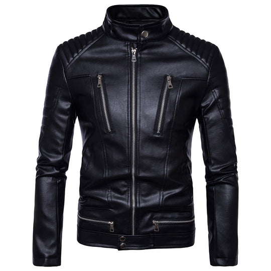 Herren Kunstleder Bikerjacke mit gesteppter Schulter EB