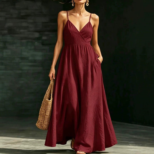 EB Damen Sommerkleid Midikleid Spaghettiträger V-Ausschnitt