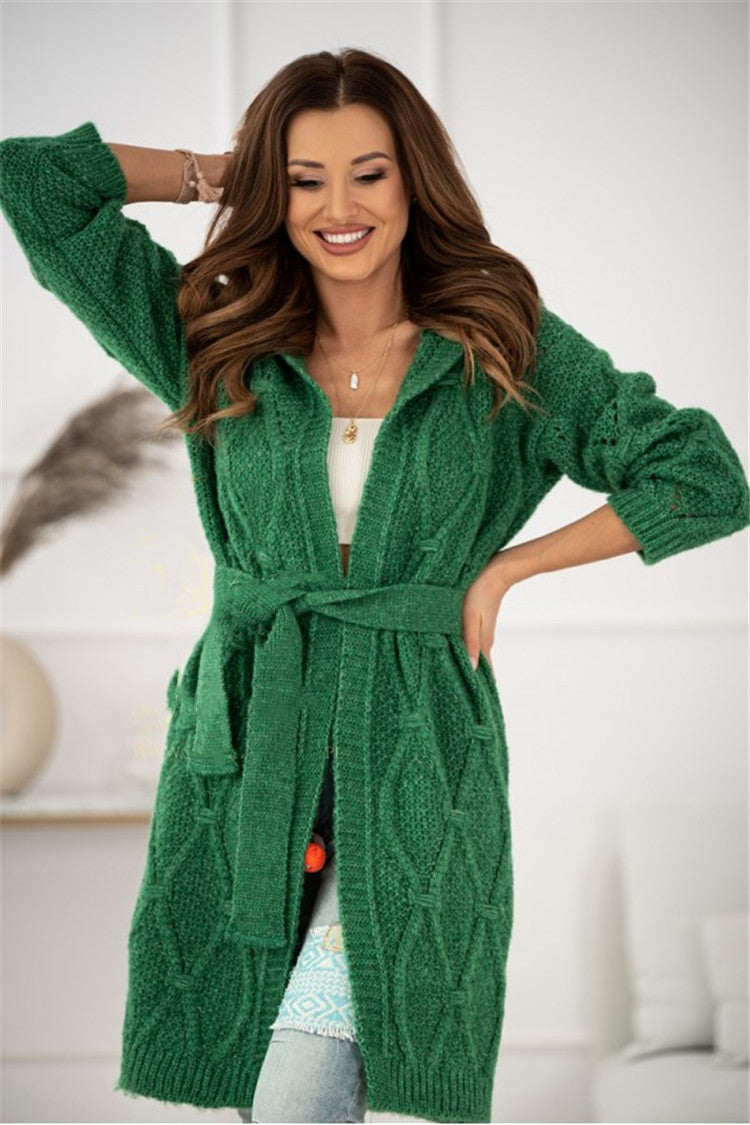 Damen Grobstrickmantel mit Taillengürtel und weitem Schnitt EB