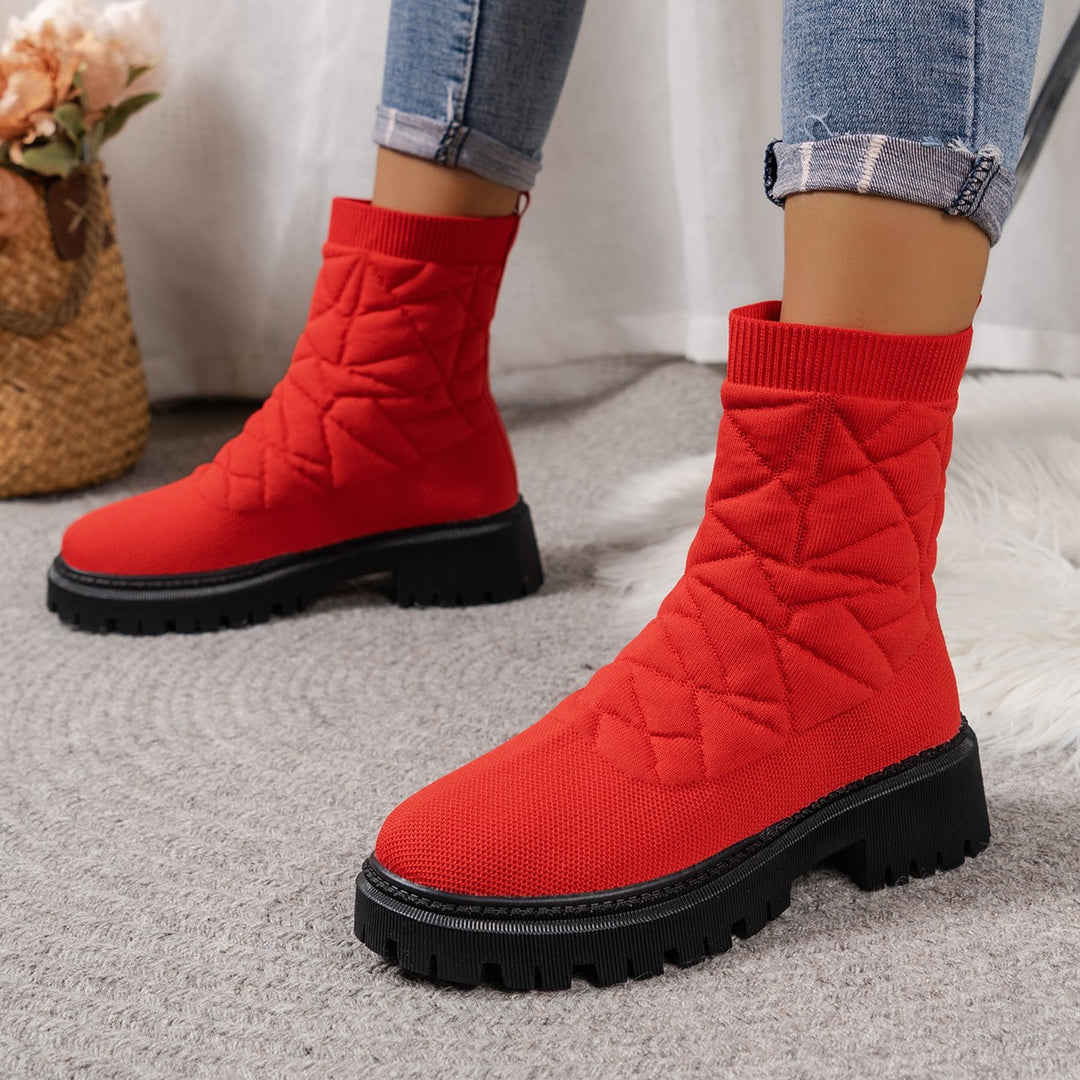 Damen Modische Stiefel mit strukturiertem Obermaterial und rutschfester Profilsohle EB