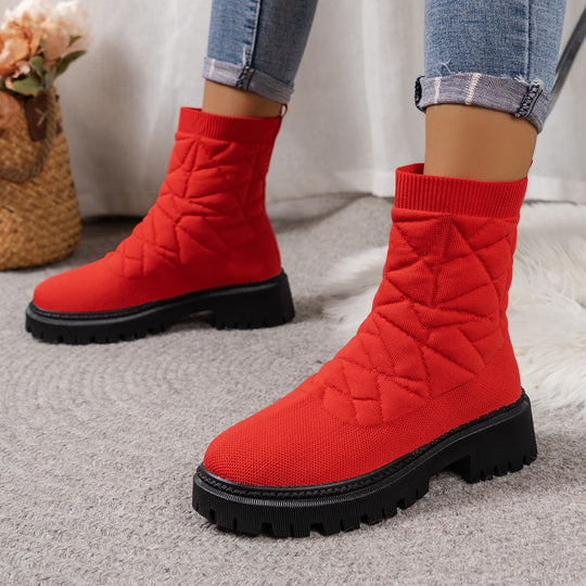 Damen Modische Stiefel mit strukturiertem Obermaterial und rutschfester Profilsohle EB