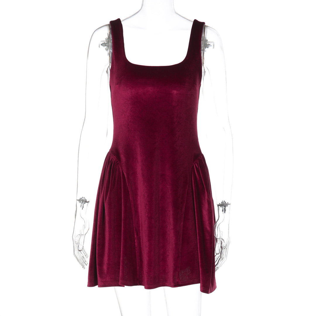 Damen Kurzkleid mit Quadrat-Ausschnitt und fließendem Rock EB