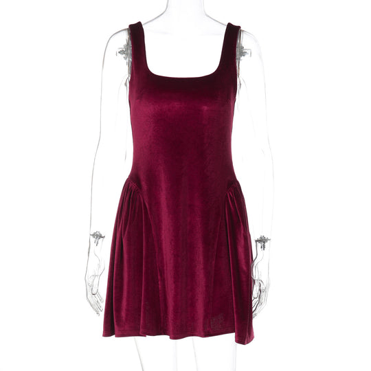 Damen Kurzkleid mit Quadrat-Ausschnitt und fließendem Rock EB