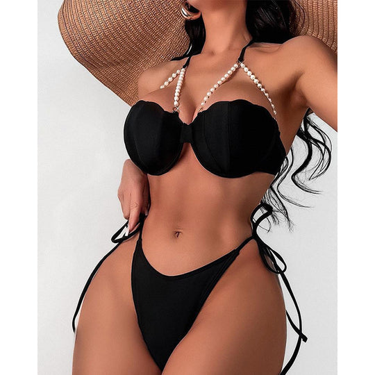 Damen Bikini mit Muschel-Design und eleganten Perlendetails EB